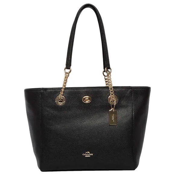 🖤NWT COACH Turnlock Pebbled Leather Chain Tote Bag🖤 - Picture 1 of 15